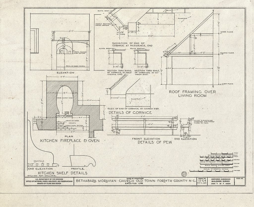 Historic Pictoric : Blueprint HABS NC,34-OLTO,1- (Sheet 6 of 6) - Bethabara Moravian Church, 2147 Bethabara Road (State Route 1681), Old Town, Forsyth County, NC