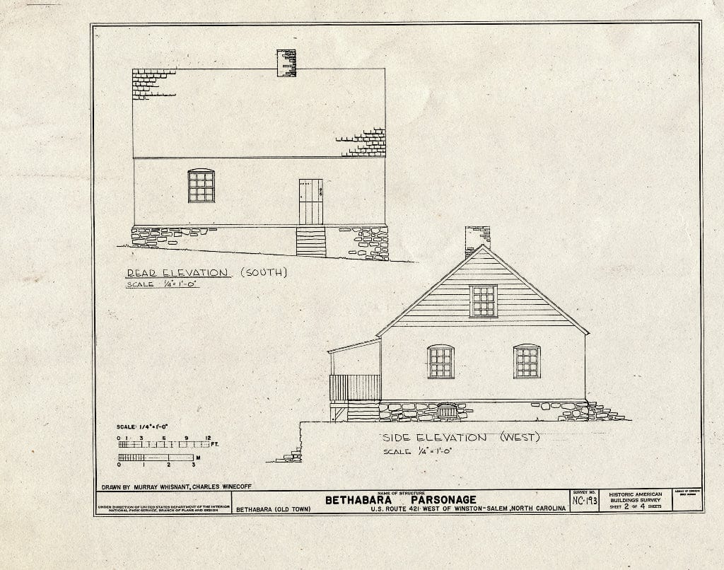 Historic Pictoric : Blueprint HABS NC,34-OLTO,2- (Sheet 2 of 4) - Bethabara Parsonage, U.S. Route 421, Old Town, Forsyth County, NC