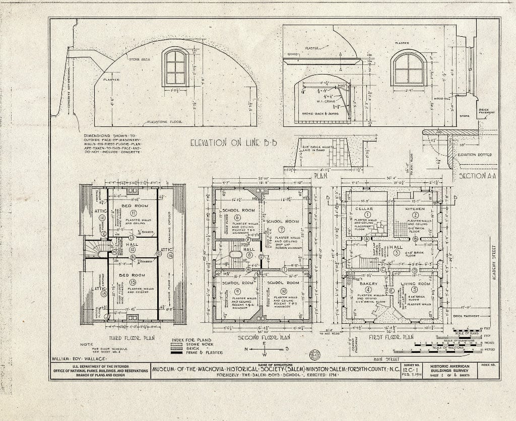 Historic Pictoric : Blueprint HABS NC,34-WINSA,6- (Sheet 1 of 6) - Salem Boys School, Main & Academy Streets, Winston-Salem, Forsyth County, NC