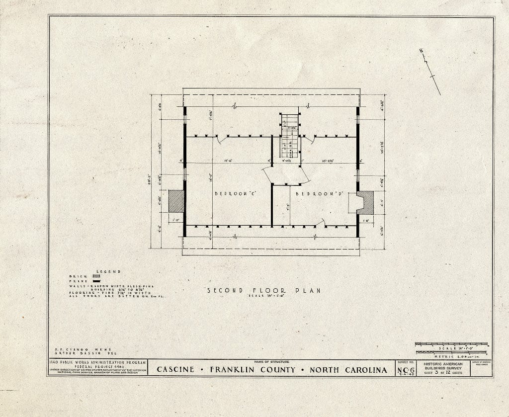 Historic Pictoric : Blueprint HABS NC,35-LOUBU.V,1- (Sheet 3 of 12) - Cascine, State Route 1702, Louisburg, Franklin County, NC