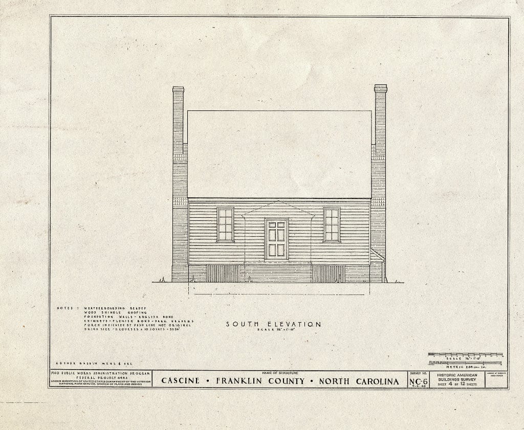 Historic Pictoric : Blueprint HABS NC,35-LOUBU.V,1- (Sheet 4 of 12) - Cascine, State Route 1702, Louisburg, Franklin County, NC