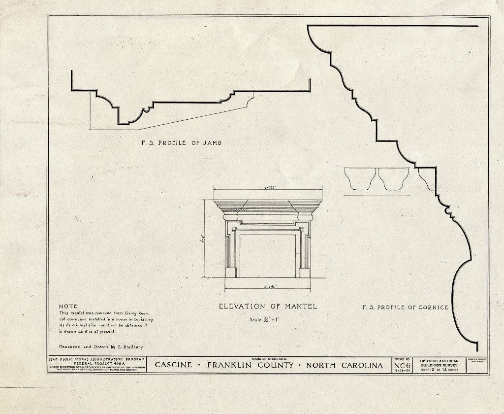 Historic Pictoric : Blueprint HABS NC,35-LOUBU.V,1- (Sheet 12 of 12) - Cascine, State Route 1702, Louisburg, Franklin County, NC