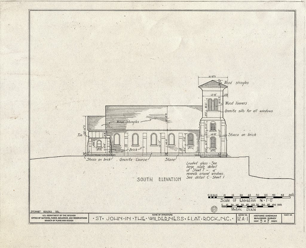 Historic Pictoric : Blueprint HABS NC,45-FLARO,1- (Sheet 5 of 7) - Church of St. John-in-The-Wilderness, U.S. Route 25, Flat Rock, Henderson County, NC