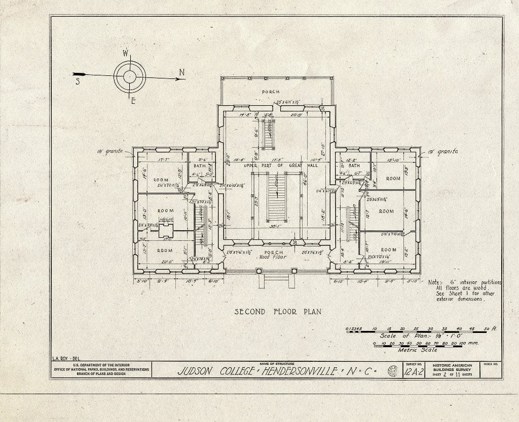 Historic Pictoric : Blueprint HABS NC,45-HENVI,1- (Sheet 2 of 11) - Judson College, Third Avenue & West Flemming Street, Hendersonville, Henderson County, NC