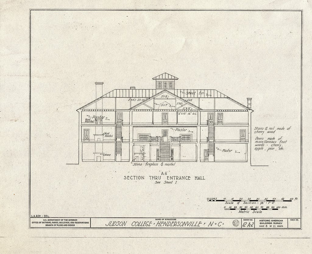 Historic Pictoric : Blueprint HABS NC,45-HENVI,1- (Sheet 8 of 11) - Judson College, Third Avenue & West Flemming Street, Hendersonville, Henderson County, NC