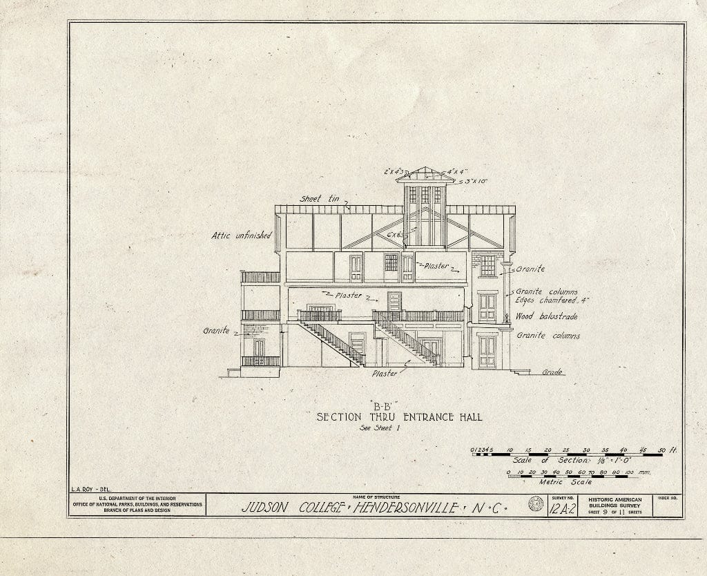 Historic Pictoric : Blueprint HABS NC,45-HENVI,1- (Sheet 9 of 11) - Judson College, Third Avenue & West Flemming Street, Hendersonville, Henderson County, NC