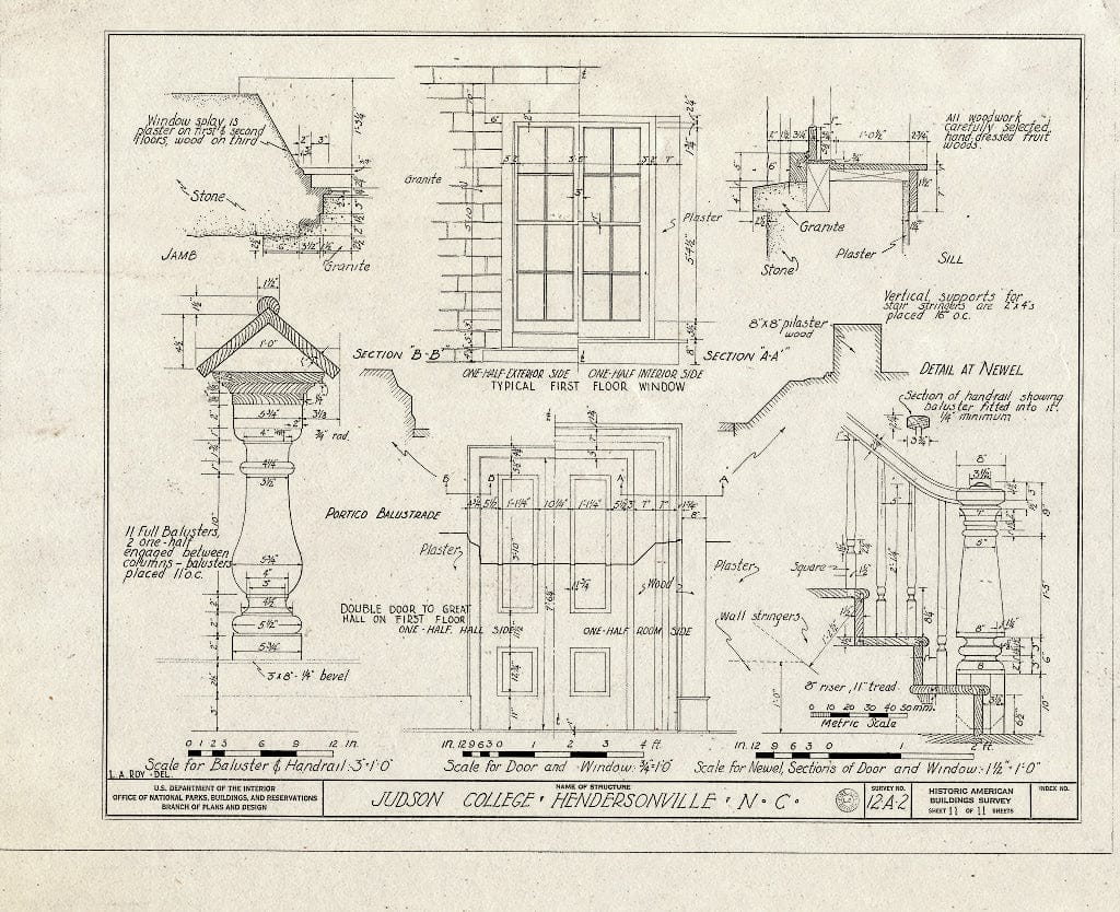 Historic Pictoric : Blueprint HABS NC,45-HENVI,1- (Sheet 11 of 11) - Judson College, Third Avenue & West Flemming Street, Hendersonville, Henderson County, NC