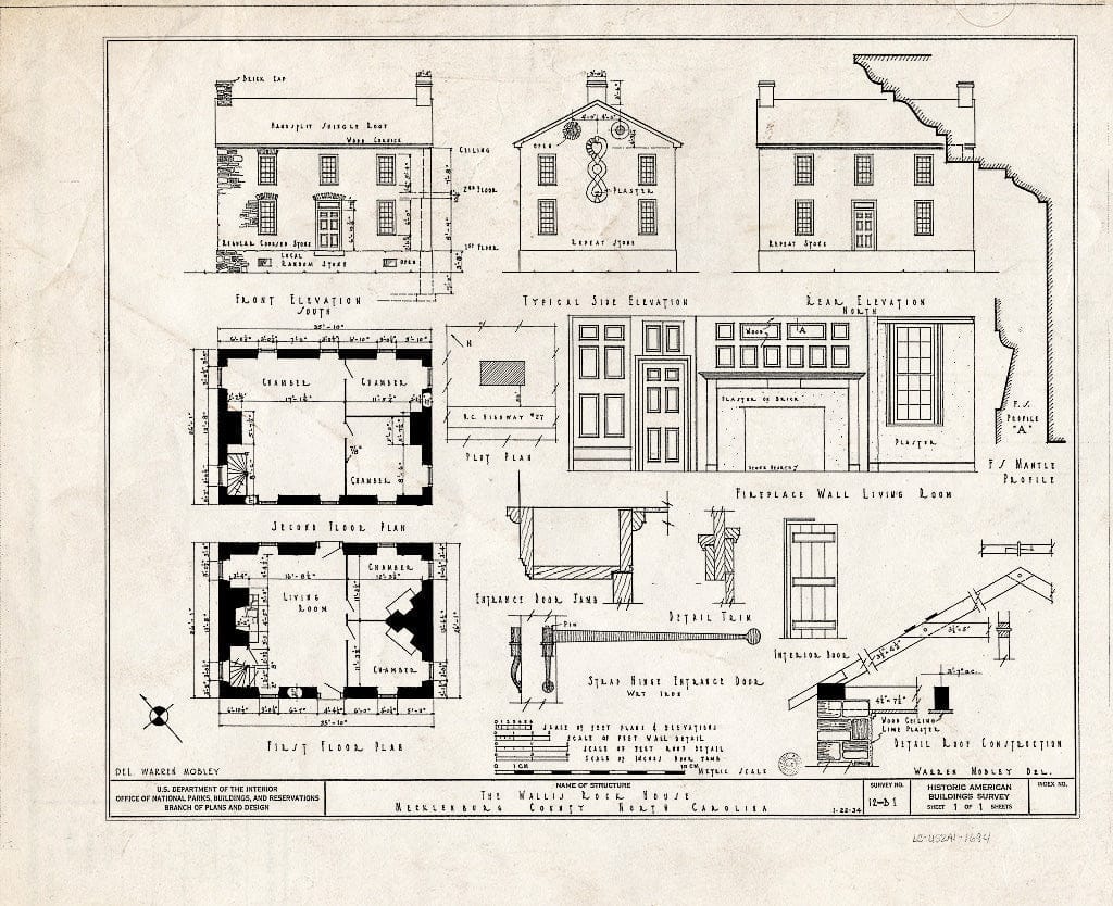 Historic Pictoric : Blueprint HABS NC,60-,1- (Sheet 1 of 1) - Ezekial Wallis Rock House, NC Route 27, Charlotte, Mecklenburg County, NC