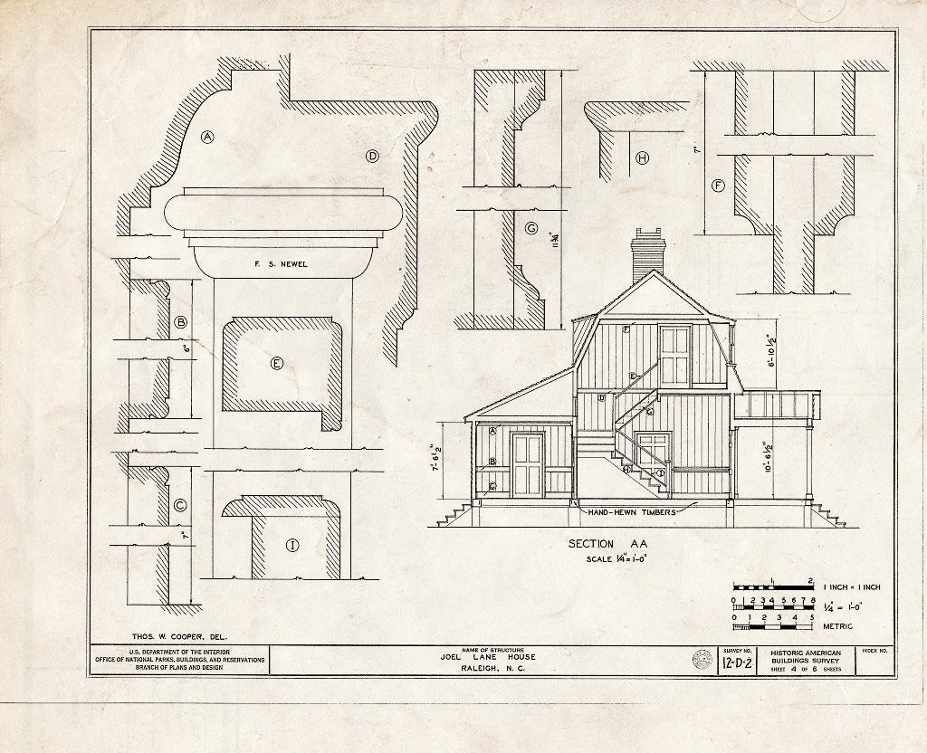 Historic Pictoric : Blueprint HABS NC,92-RAL,2- (Sheet 4 of 6) - Joel Lane House, 728 Hargatt Street, Raleigh, Wake County, NC