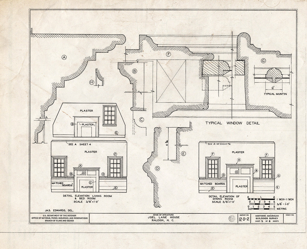 Historic Pictoric : Blueprint HABS NC,92-RAL,2- (Sheet 5 of 6) - Joel Lane House, 728 Hargatt Street, Raleigh, Wake County, NC