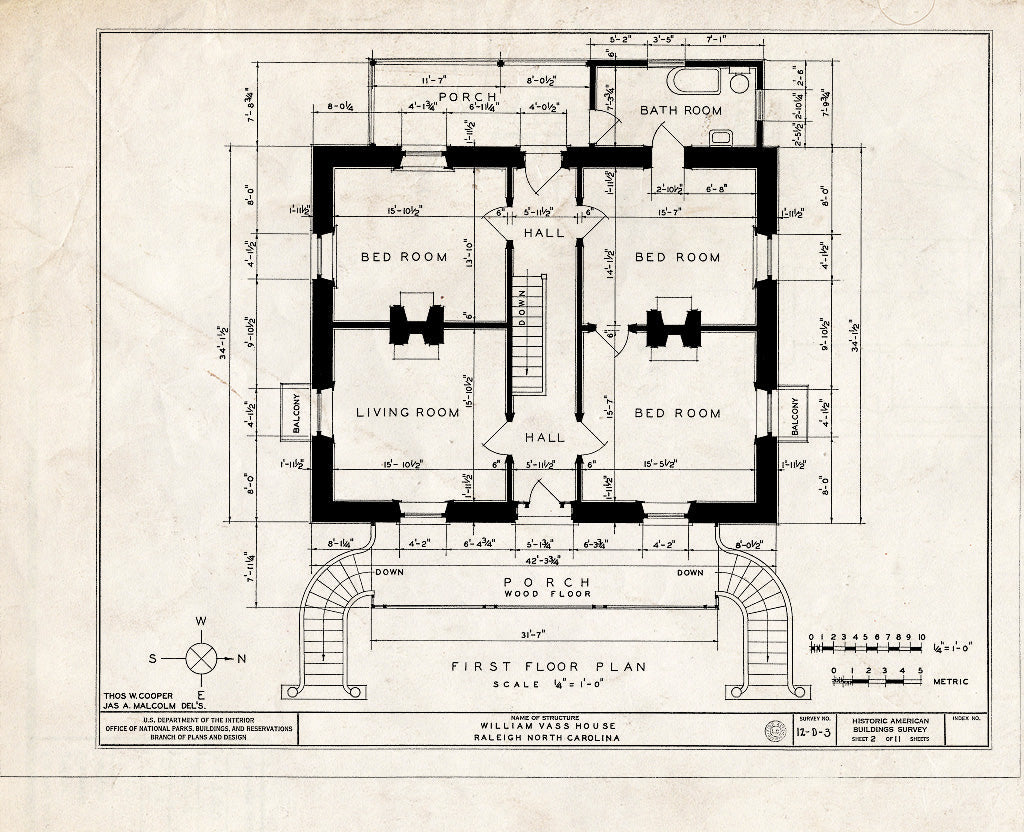 Historic Pictoric : Blueprint HABS NC,92-RAL,3- (Sheet 2 of 11) - William VASS House, 501 North Halifax Street, Raleigh, Wake County, NC