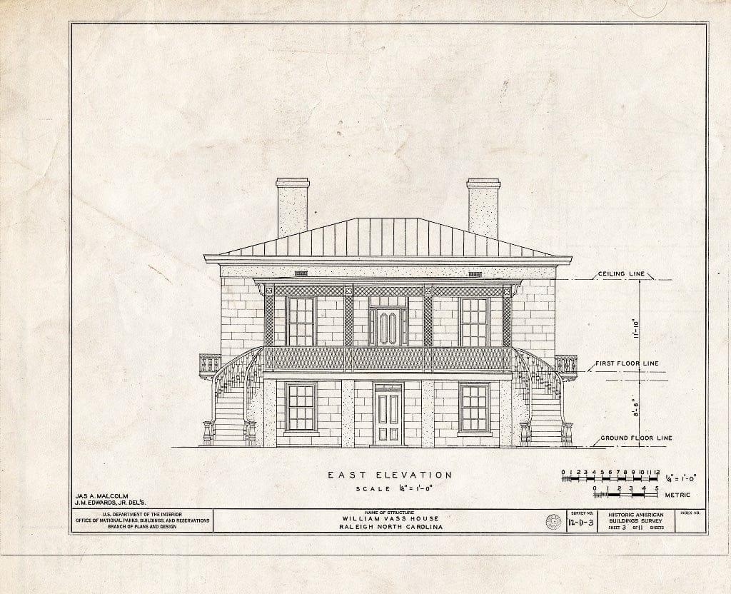 Historic Pictoric : Blueprint HABS NC,92-RAL,3- (Sheet 3 of 11) - William VASS House, 501 North Halifax Street, Raleigh, Wake County, NC