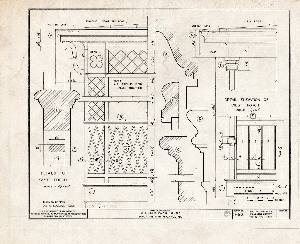 Historic Pictoric : Blueprint HABS NC,92-RAL,3- (Sheet 10 of 11) - William VASS House, 501 North Halifax Street, Raleigh, Wake County, NC