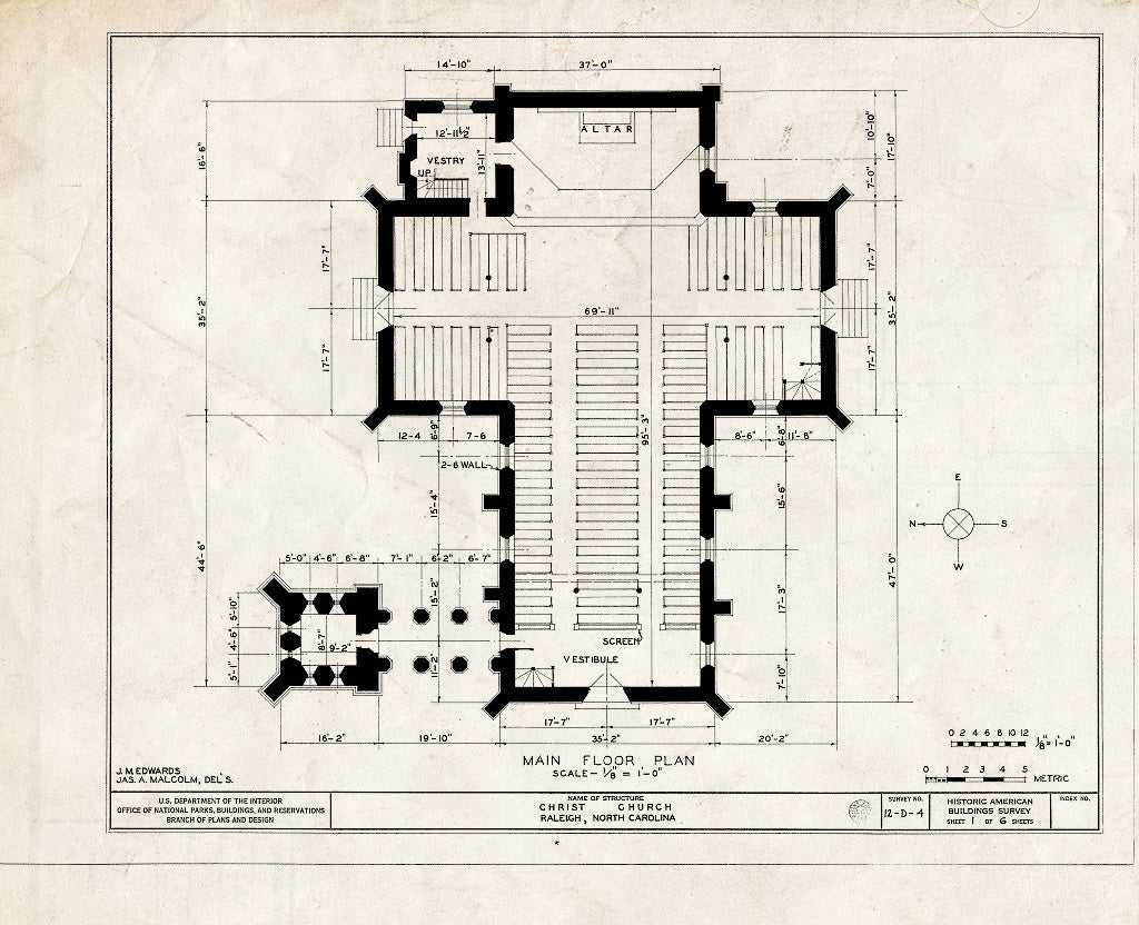 Historic Pictoric : Blueprint HABS NC,92-RAL,4- (Sheet 1 of 6) - Christ Episcopal Church, 120 East Edenton Street, Raleigh, Wake County, NC