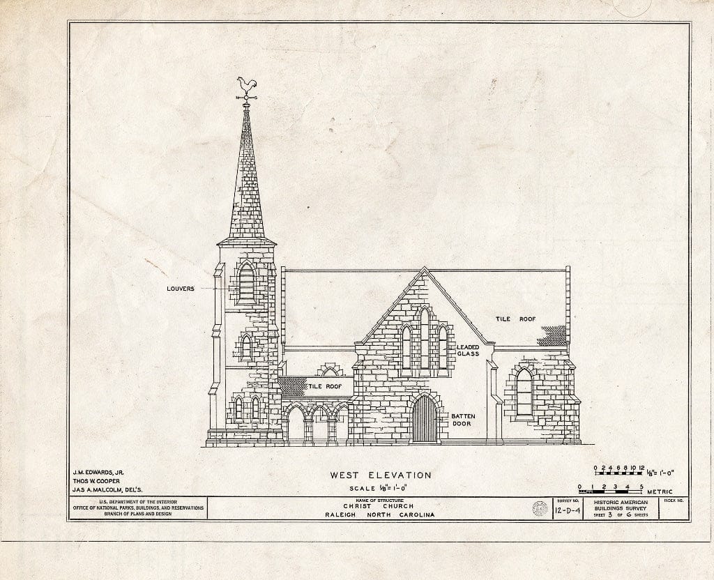 Historic Pictoric : Blueprint HABS NC,92-RAL,4- (Sheet 3 of 6) - Christ Episcopal Church, 120 East Edenton Street, Raleigh, Wake County, NC