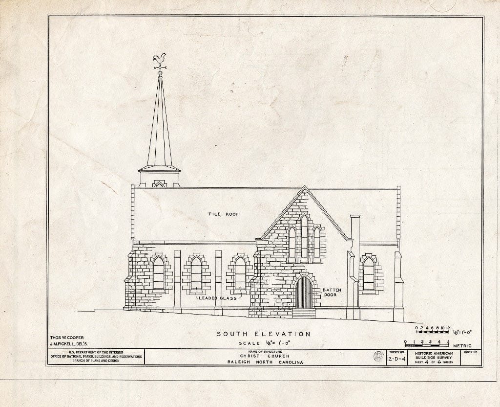 Historic Pictoric : Blueprint HABS NC,92-RAL,4- (Sheet 4 of 6) - Christ Episcopal Church, 120 East Edenton Street, Raleigh, Wake County, NC