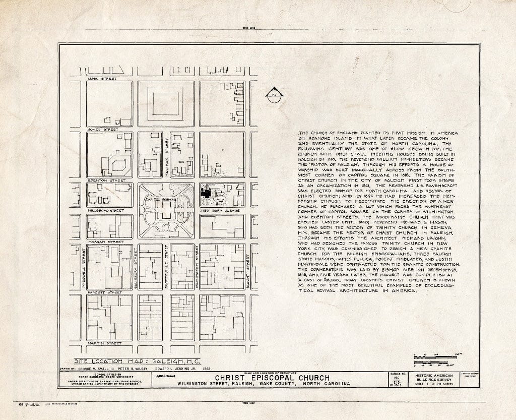 Historic Pictoric : Blueprint HABS NC,92-RAL,4- (Sheet 1 of 6) - Christ Episcopal Church, 120 East Edenton Street, Raleigh, Wake County, NC