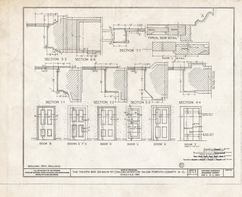 Historic Pictoric : Blueprint HABS NC,34-WINSA,4- (Sheet 6 of 12) - The Tavern, 800 South Main Street, Winston-Salem, Forsyth County, NC