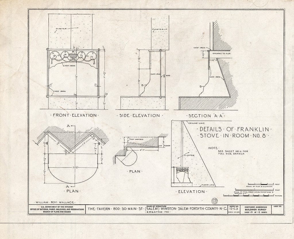 Historic Pictoric : Blueprint HABS NC,34-WINSA,4- (Sheet 10 of 12) - The Tavern, 800 South Main Street, Winston-Salem, Forsyth County, NC