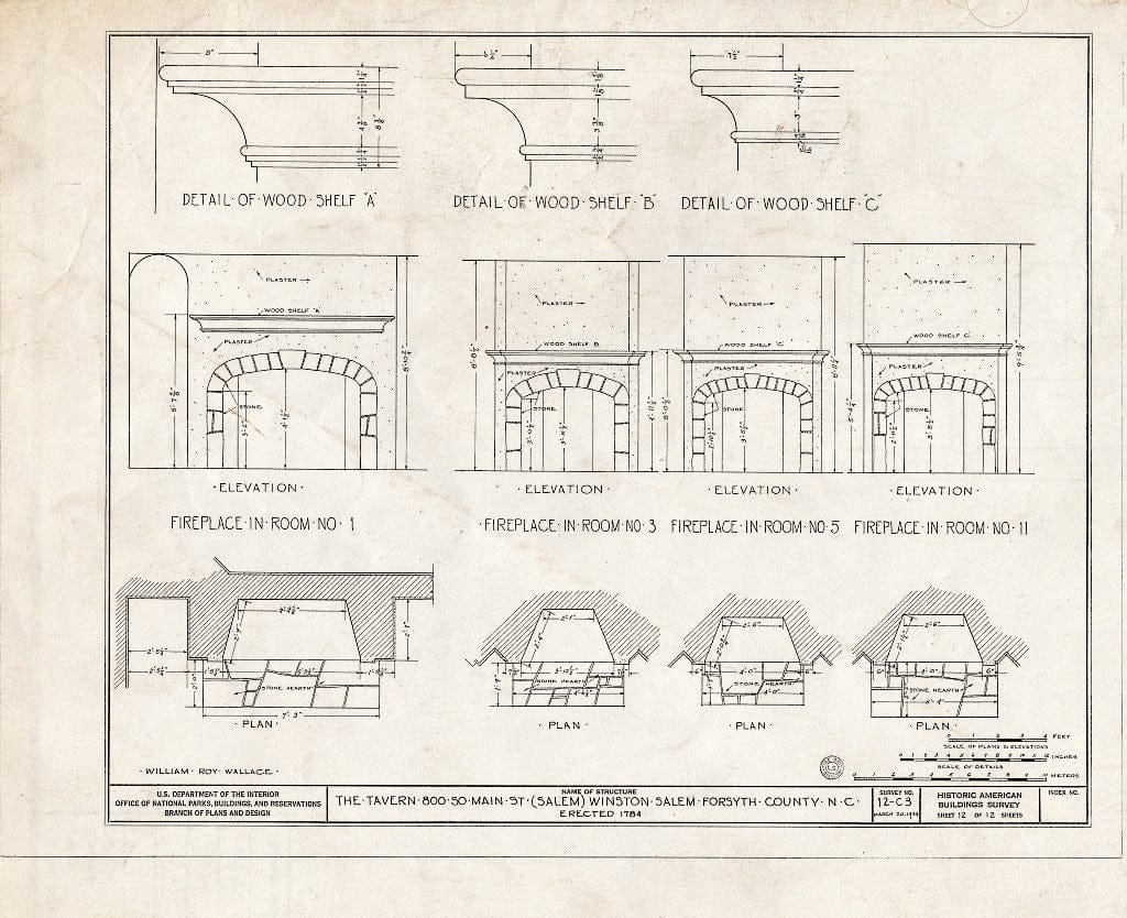 Historic Pictoric : Blueprint HABS NC,34-WINSA,4- (Sheet 12 of 12) - The Tavern, 800 South Main Street, Winston-Salem, Forsyth County, NC