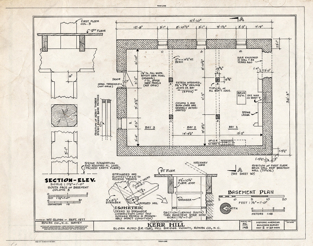 Historic Pictoric : Blueprint HABS NC,80-MiLB.V,1A- (Sheet 2 of 10) - Kerr Mill, Sloan Road (State Route 1768), Mill Bridge, Rowan County, NC