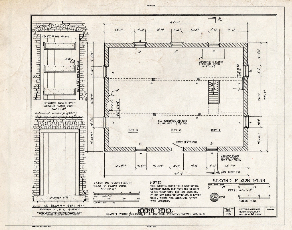 Historic Pictoric : Blueprint HABS NC,80-MiLB.V,1A- (Sheet 4 of 10) - Kerr Mill, Sloan Road (State Route 1768), Mill Bridge, Rowan County, NC