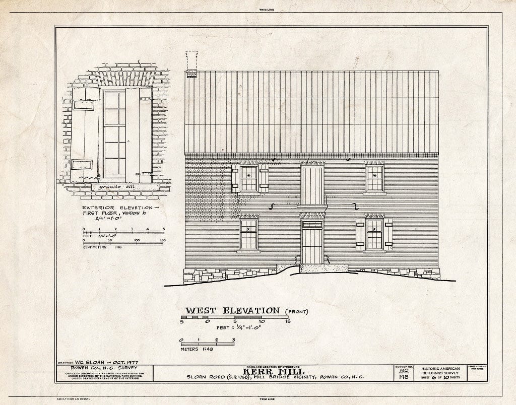 Historic Pictoric : Blueprint HABS NC,80-MiLB.V,1A- (Sheet 6 of 10) - Kerr Mill, Sloan Road (State Route 1768), Mill Bridge, Rowan County, NC