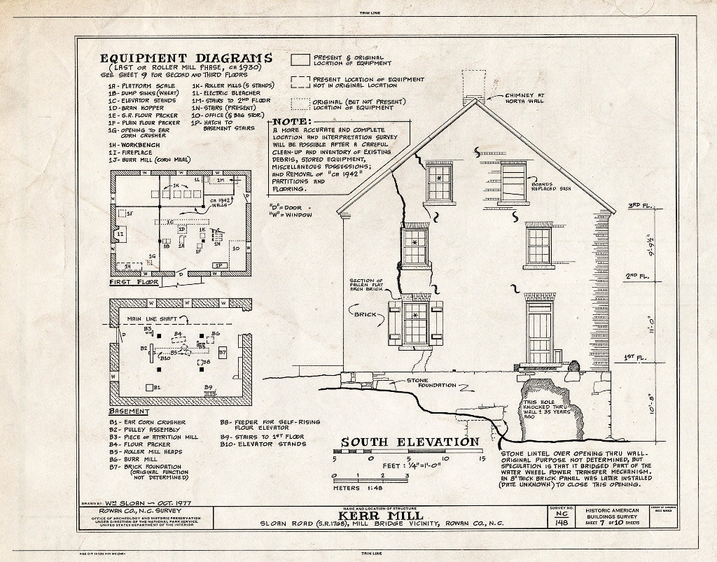 Historic Pictoric : Blueprint HABS NC,80-MiLB.V,1A- (Sheet 7 of 10) - Kerr Mill, Sloan Road (State Route 1768), Mill Bridge, Rowan County, NC