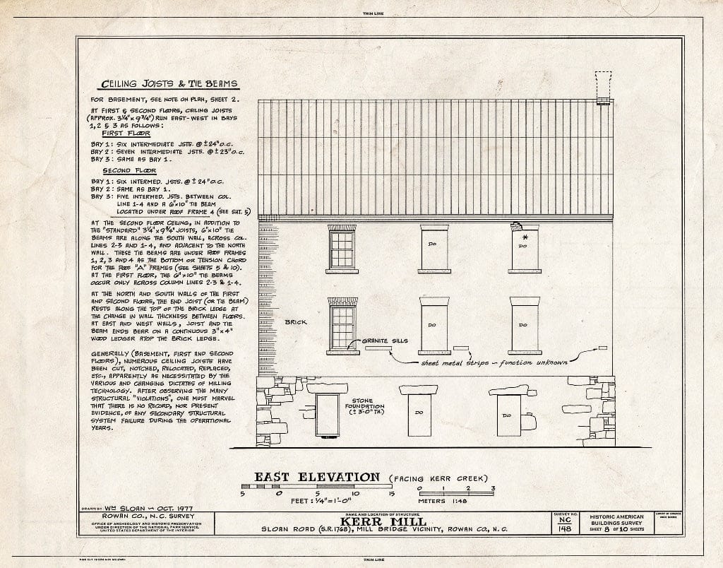 Historic Pictoric : Blueprint HABS NC,80-MiLB.V,1A- (Sheet 8 of 10) - Kerr Mill, Sloan Road (State Route 1768), Mill Bridge, Rowan County, NC