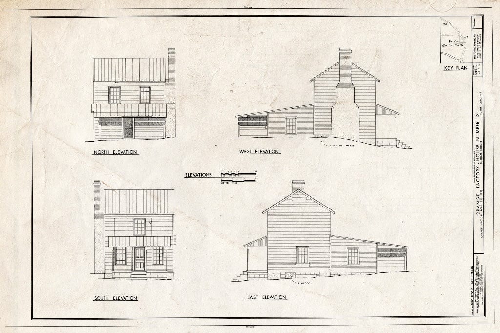 Historic Pictoric : Blueprint HABS NC,32-ORFA,8- (Sheet 1 of 2) - Orange Factory Village, House No. 13, Old Orange Factory Road (State Route 1628), Durham, Durham County, NC