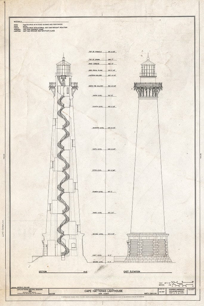 Historic Pictoric : Blueprint HABS NC,28-BUXT,1- (Sheet 2 of 13) - Cape Hatteras Lighthouse, 46379 Lighthouse Road, Buxton, Dare County, NC