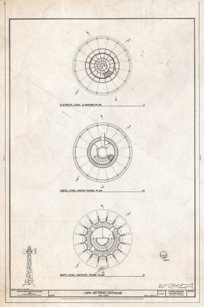 Historic Pictoric : Blueprint HABS NC,28-BUXT,1- (Sheet 12 of 13) - Cape Hatteras Lighthouse, 46379 Lighthouse Road, Buxton, Dare County, NC