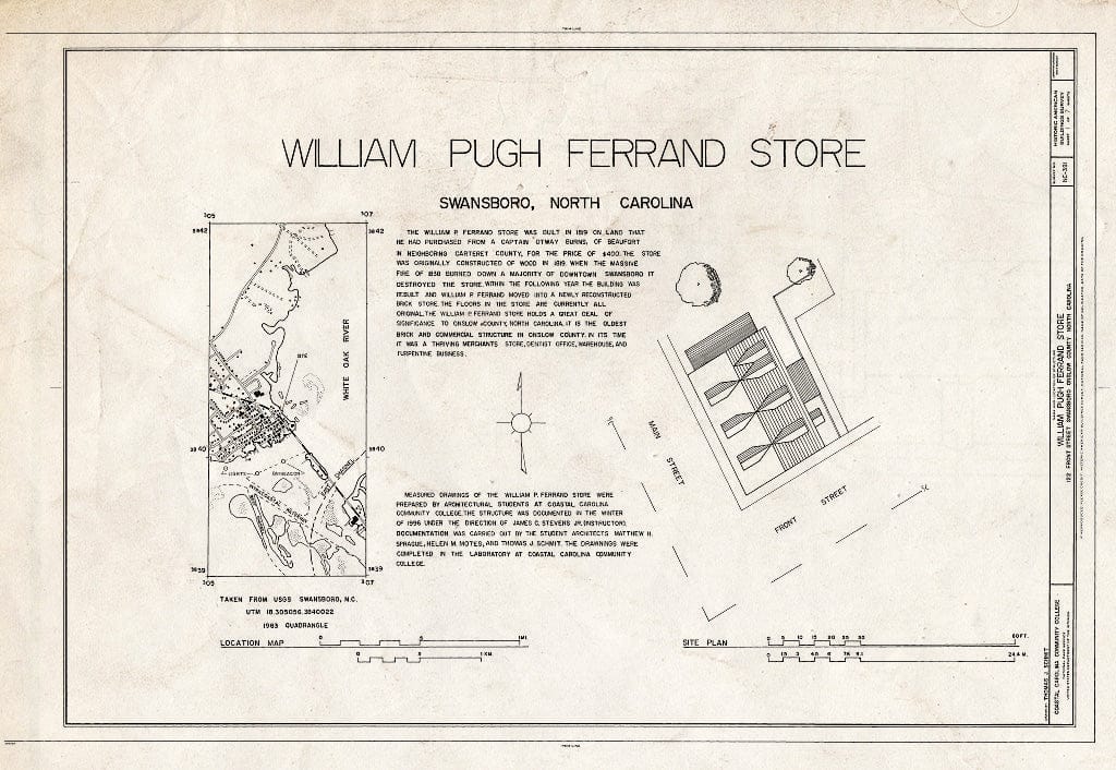 Historic Pictoric : Blueprint HABS NC,67-SWAN,1- (Sheet 1 of 7) - William Pugh Ferrand Store, 122 Front Street, Swansboro, Onslow County, NC