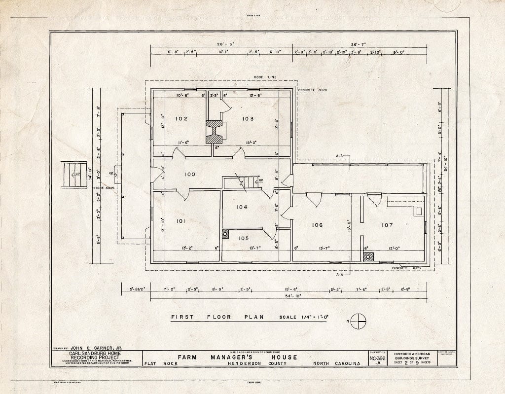 Historic Pictoric : Blueprint HABS NC,45-FLARO,3A- (Sheet 2 of 9) - Carl Sandburg Home, Farm Manager's House, Flat Rock, Henderson County, NC