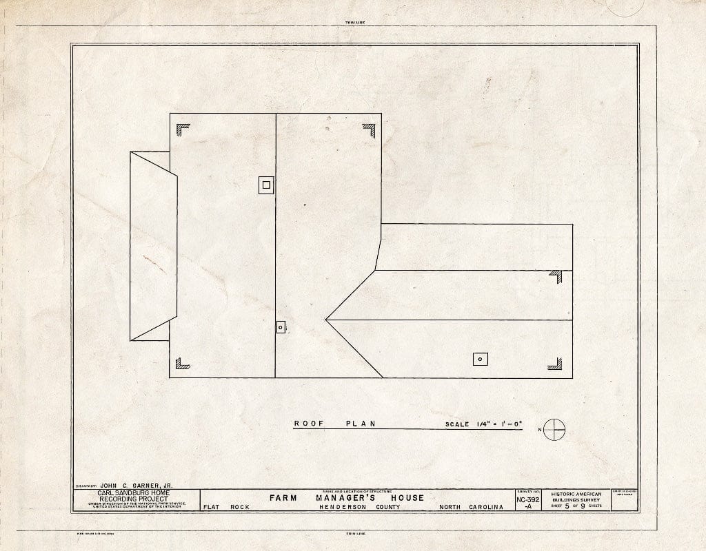 Historic Pictoric : Blueprint HABS NC,45-FLARO,3A- (Sheet 5 of 9) - Carl Sandburg Home, Farm Manager's House, Flat Rock, Henderson County, NC