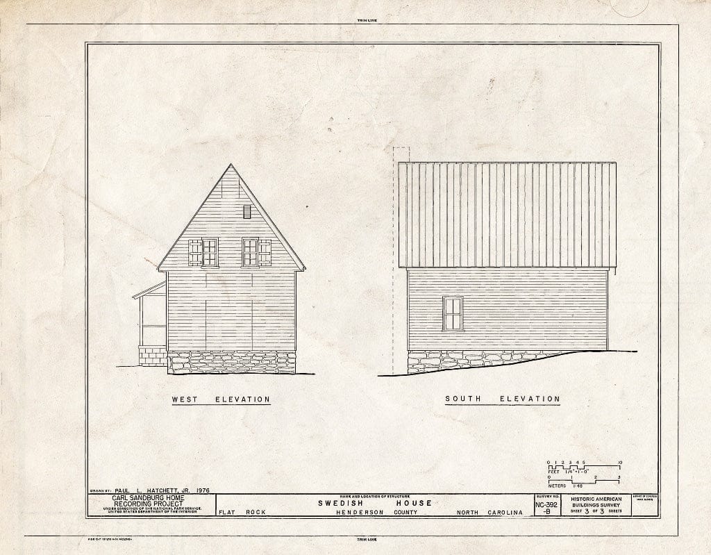 Historic Pictoric : Blueprint HABS NC,45-FLARO,3B- (Sheet 3 of 3) - Carl Sandburg Home, Swedish House, Flat Rock, Henderson County, NC