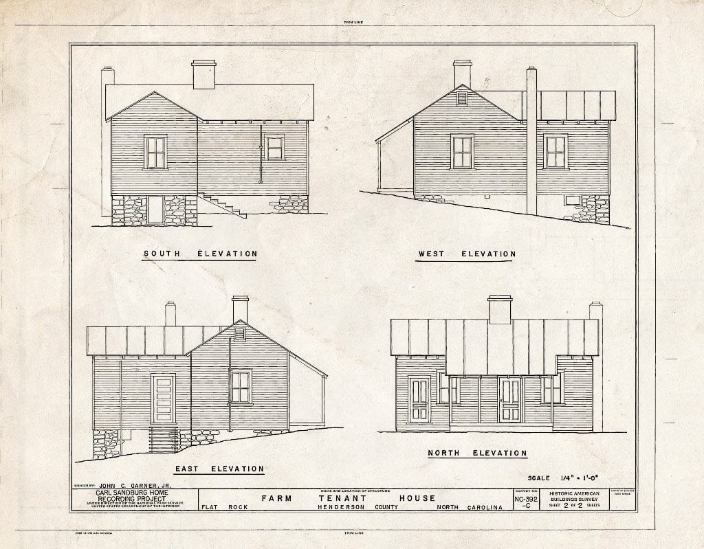 Historic Pictoric : Blueprint HABS NC,45-FLARO,3C- (Sheet 2 of 2) - Carl Sandburg Home, Tenant House, Flat Rock, Henderson County, NC