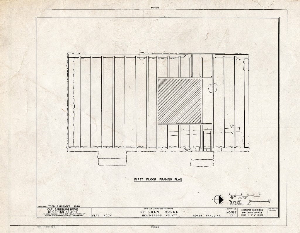 Historic Pictoric : Blueprint HABS NC,45-FLARO,3D- (Sheet 1 of 7) - Carl Sandburg Home, Chicken House, Flat Rock, Henderson County, NC