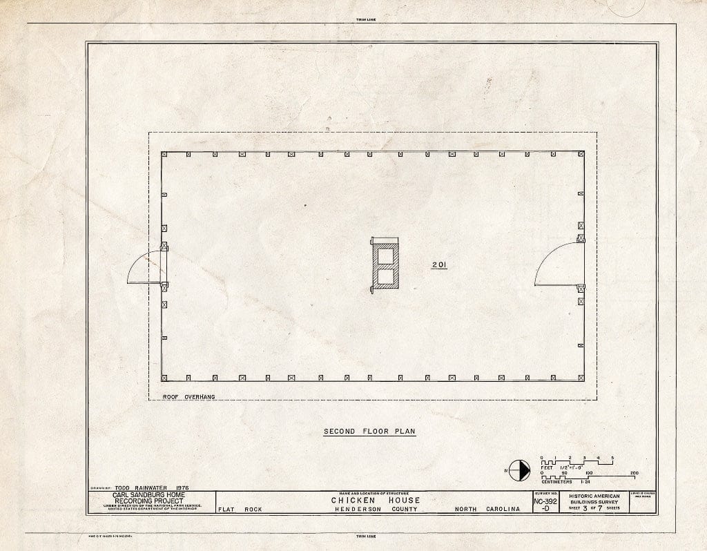 Historic Pictoric : Blueprint HABS NC,45-FLARO,3D- (Sheet 3 of 7) - Carl Sandburg Home, Chicken House, Flat Rock, Henderson County, NC