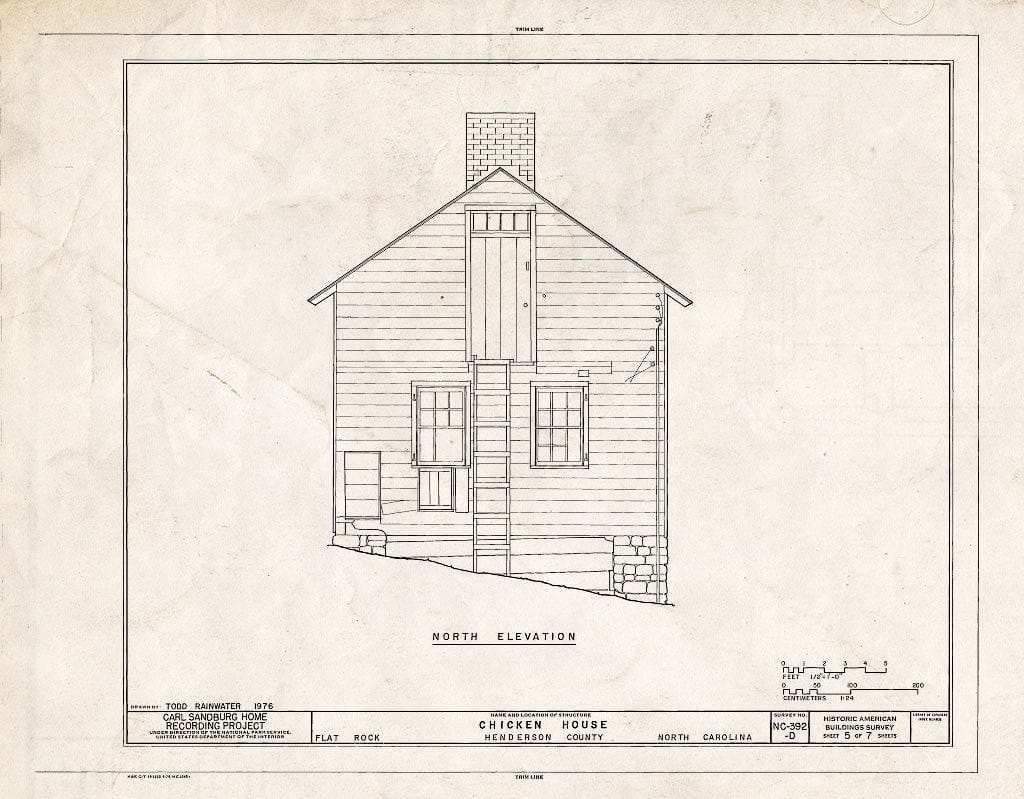 Historic Pictoric : Blueprint HABS NC,45-FLARO,3D- (Sheet 5 of 7) - Carl Sandburg Home, Chicken House, Flat Rock, Henderson County, NC