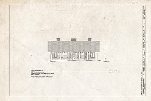 Historic Pictoric : Blueprint West Elevation - Overhills, Black Servant's Quarters, West of Thurman Road & East of Overhills Golf Course, Overhills, Harnett County, NC