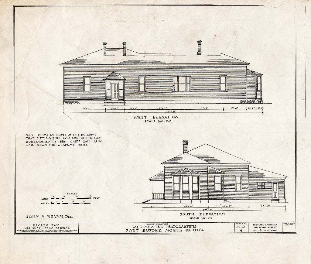 Historic Pictoric : Blueprint HABS ND,53-FOBUF,1- (Sheet 2 of 3) - Fort Buford, Old Headquarters Site, Buford, Williams County, ND