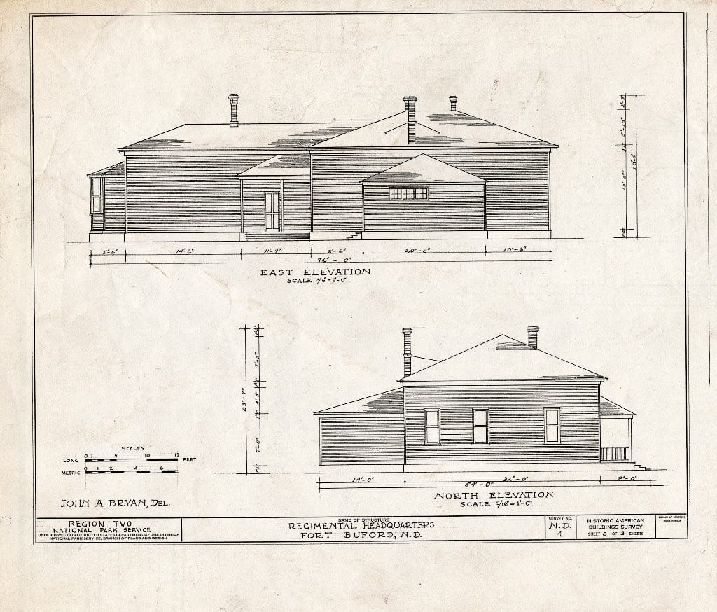 Historic Pictoric : Blueprint HABS ND,53-FOBUF,1- (Sheet 3 of 3) - Fort Buford, Old Headquarters Site, Buford, Williams County, ND