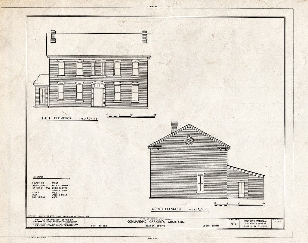 Historic Pictoric : Blueprint HABS ND,3-FOTO,1C- (Sheet 3 of 5) - Fort Totten, Commanding Officers' Quarters, 12 Miles Southwest of Devils Lake City Off Route 57, Devils Lake, Ramsey County, ND