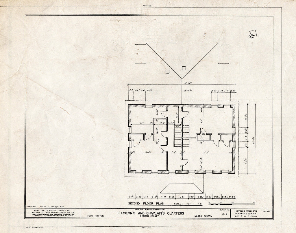 Historic Pictoric : Blueprint HABS ND,3-FOTO,1F- (Sheet 2 of 4) - Fort Totten, Surgeon & Chaplains' Quarters, 12 Miles Southwest of Devils Lake City Off Route 57, Devils Lake, Ramsey County, ND