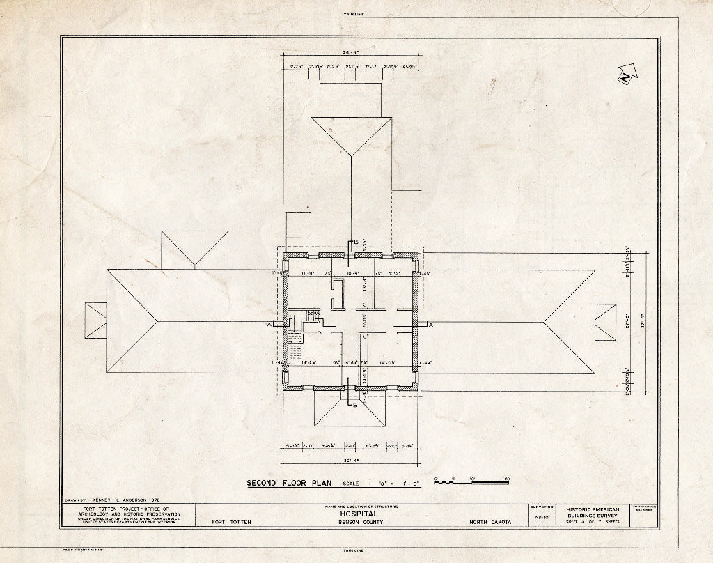Historic Pictoric : Blueprint HABS ND,3-FOTO,1G- (Sheet 3 of 7) - Fort Totten, Hospital, 12 Miles Southwest of Devils Lake City Off Route 57, Devils Lake, Ramsey County, ND