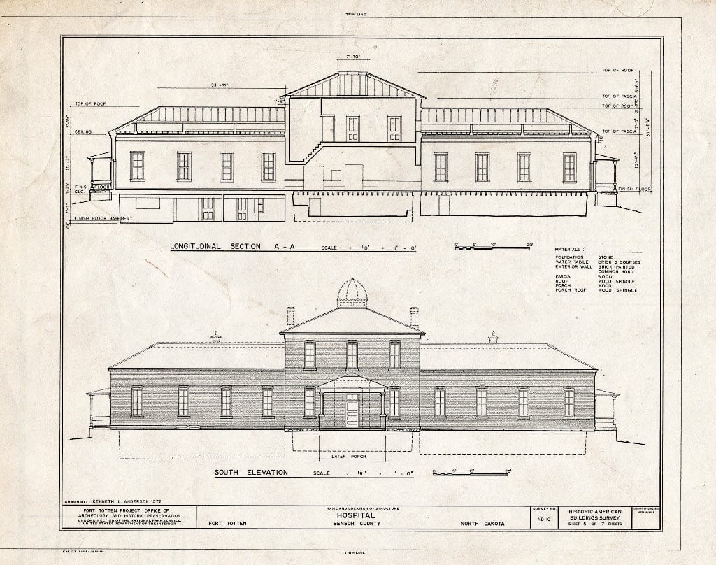 Historic Pictoric : Blueprint HABS ND,3-FOTO,1G- (Sheet 5 of 7) - Fort Totten, Hospital, 12 Miles Southwest of Devils Lake City Off Route 57, Devils Lake, Ramsey County, ND