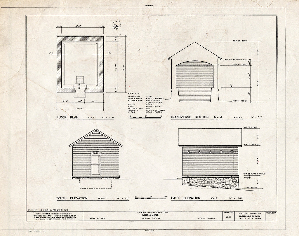 Historic Pictoric : Blueprint HABS ND,3-FOTO,1H- (Sheet 1 of 1) - Fort Totten, Magazine, 12 Miles Southwest of Devils Lake City Off Route 57, Devils Lake, Ramsey County, ND