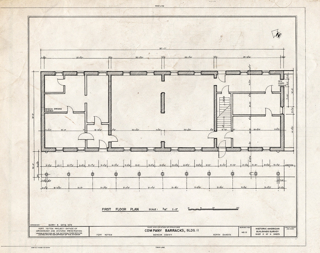 Historic Pictoric : Blueprint HABS ND,3-FOTO,1J- (sheet 2 of 6) - Fort Totten, Company Barracks, Building No. 11, 12 miles southwest of Devils Lake City off Route 57, Devils Lake, Ramsey County, ND