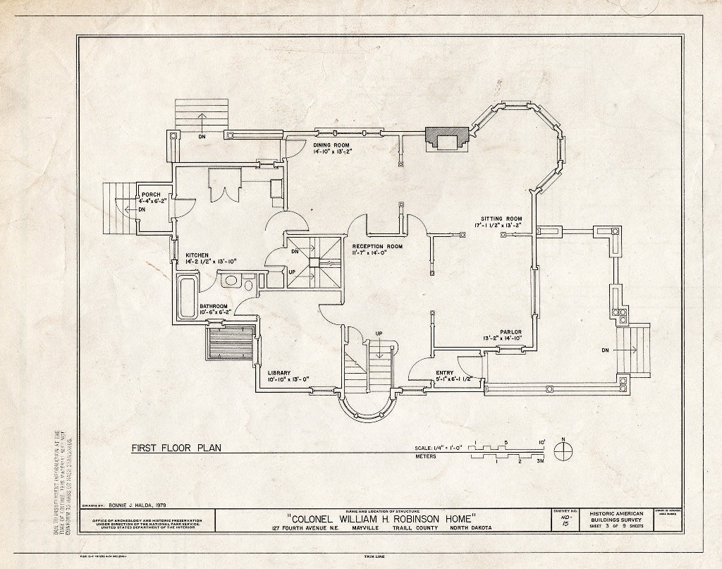 Historic Pictoric : Blueprint HABS ND,49-MAYV,1- (Sheet 3 of 9) - William H. Robinson House, 127 Fourth Avenue Northeast, Mayville, Traill County, ND